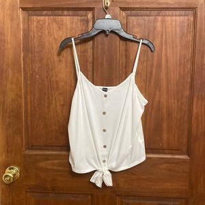 White Shein Tie Front Crop Tank